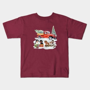 Winter Holiday Cavaliers with Red Truck Kids T-Shirt